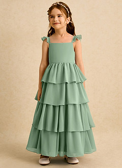 Azazie Boba vestidos de niña de las flores Vestido de Matcha de Gasa de Corte En A con Escote Cuadrado image4