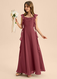 Azazie Carmin Junior Merlot A-Line Ruched Chiffon Dress image3