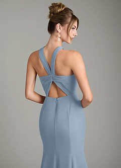 Azazie Rue Bridesmaid Dresses Dusty Blue A-Line Halter Chiffon Dress image6