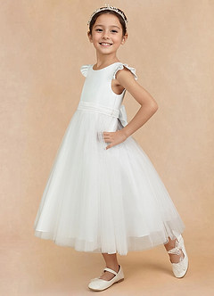Azazie Hemi Flower Girl Dresses Ivory A-Line Bow Tulle Dress image6