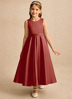 Azazie Cali Blumenmädchenkleider A-Linie Schleifen Matte Satin Kleid Terrakotta image5