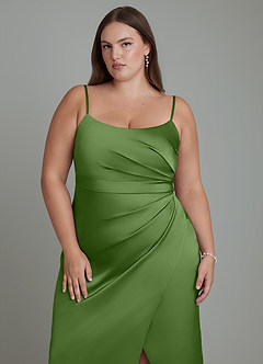 Azazie Calandra Bridesmaid Dresses Basil Sheath Pleated Stretch Satin Dress image13