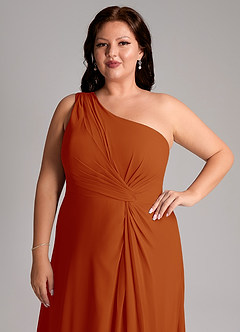 Azazie Brooke Robes de demoiselle d'honneur Robe Trapèze en Mousseline de soie Ue épaule Paprika image13