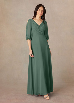 Azazie Bronwyn Kleider für die Brautmutter A-Linie V-Hals Gerüscht Chiffon Kleid Seemoos image2