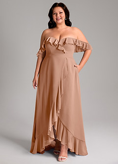 Azazie Lyra Robes de demoiselle d'honneur Robe Trapèze Convertible en Mousseline de soie Champagne Rosé image1