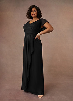 Azazie Reneya Mother of the Bride Dresses Black A-Line Pleated Mesh Dress image8