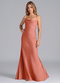 Azazie Seema Bridesmaid Dresses Salmon Pink Mermaid Corset Stretch Satin Dress image5