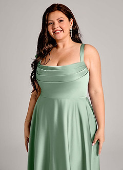 Azazie Shaude Bridesmaid Dresses Agave A-Line Pleated Stretch Satin Dress image9