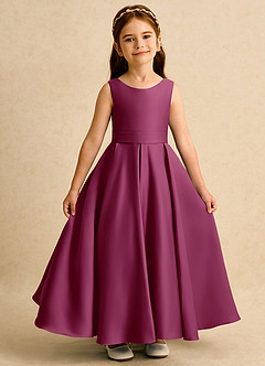 Azazie Mapel vestidos de niña de las flores Vestido de Mora de Satin Mate de Princesa con Plisado image6