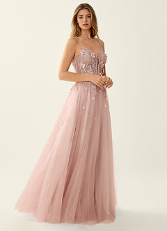 Briseis Pink Lace Corset Lace Up Back Tulle Prom Dress image3