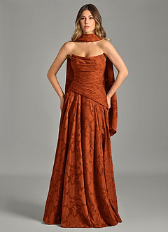 Azazie Gabriela Brautjungfernkleider A-Linie Schulterfrei Blumen-Burnout Kleid Paprika image4