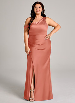 Azazie Madelyn Bridesmaid Dresses Salmon Pink Mermaid One Shoulder Stretch Satin Convertible Dress image10