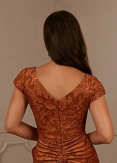 Azazie Roya Mother of the Bride Dresses Burnt Orange Mermaid Ruched Floral Burnout Dress image6