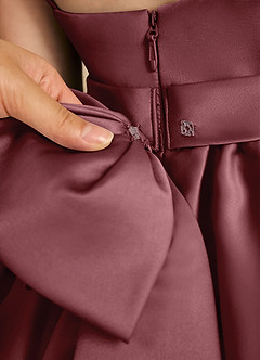 Azazie Davine vestidos de niña de las flores Vestido de Rosa Del Desierto de Satin Mate de Corte En A con Tirante Espagueti image11