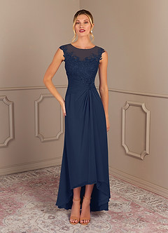 Azazie Endora Mother of the Bride Dresses Dark Navy A-Line Scoop Lace Chiffon Dress image1