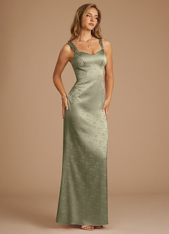 Azazie Denice Bridesmaid Dresses Olive Floral Jacquard Sheath Pleated Floral Jacquard Dress image3
