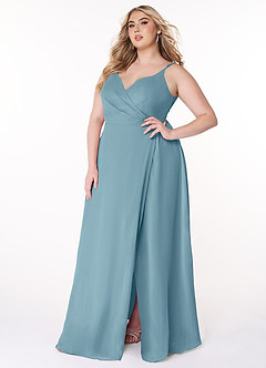 Azazie Lennon Bridesmaid Dresses Moody Blue A-Line Lace Chiffon Dress image10