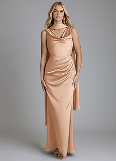 Azazie Tallie Bridesmaid Dresses English Rose Mermaid Pleated Stretch Satin Dress image1