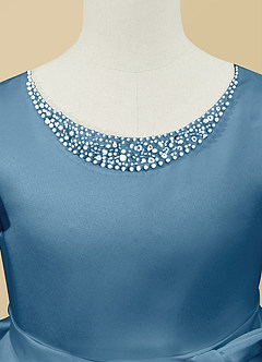 Azazie Jewel Jurken voor bloemenmeisjes Baljurk Jurk van Mat Satijn Geplooid Staal Blauw image8