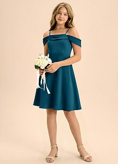 Azazie Anselie Junior Linia A Pofałdowany Satyna elastyczna Mini Młodsza druhna Sukienka image1