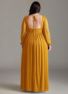 Azazie Norah Bridesmaid Dresses Butterscotch A-Line V-Neck Long Sleeve Chiffon Dress image7