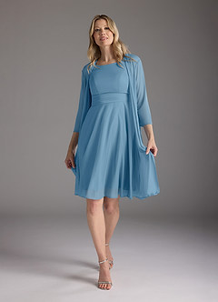 Azazie Sunny Mother of the Bride Dresses Steel Blue A-Line Pleated Mesh Dress image3