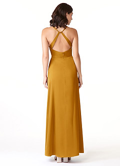 Azazie Geanna Vestidos de damas de honor Vestido de Caramelo de Satén Elástico de Corte Recto con Cuello en V Plisado image2