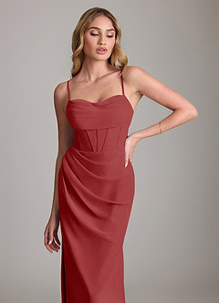 Azazie Mai Bridesmaid Dresses Rust Sheath Pleated Chiffon Dress image5