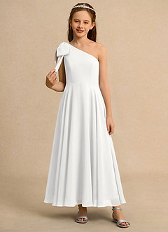 Azazie Guppy Girls Formal Blumenmädchenkleider A-Linie One-Shoulder Chiffon Kleid Weiß image3