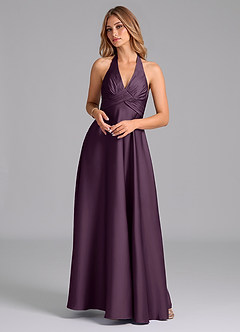 Azazie Tessie Robes de demoiselle d'honneur Robe Trapèze en Satin extensible Plissée Prune image1