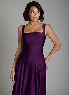 Azazie Reina Robes de demoiselle d'honneur Robe Trapèze en Satin extensible Plissé Grain De Raisin image3