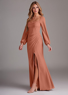 Azazie Charissa Bridesmaid Dresses MAI TAI Sheath Long Sleeve Chiffon Dress image4