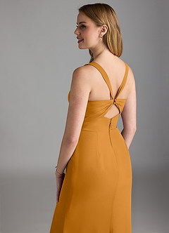 Azazie Mero Bridesmaid Dresses Butterscotch Sheath Pleated Chiffon Dress image4