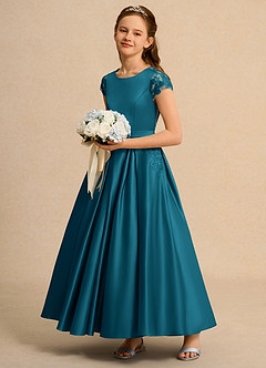 Azazie Bunny Girls Formal Flower Girl Dresses Ink Blue Ball-Gown Lace Dress image6