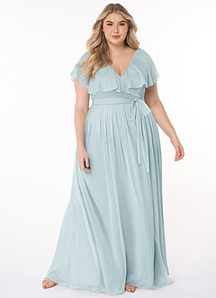 Azazie Jael Robes de demoiselle d'honneur Robe Trapèze en Maille Col en V Brume image7