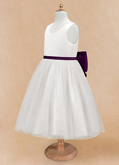 Azazie Seline Flower Girl Dresses Ivory Grape A-Line Bow Tulle Dress image8