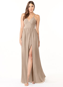 Azazie Aaida Bridesmaid Dresses Taupe A-Line Corset Chiffon Dress image1