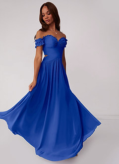 Barbie ♥ Azazie Bridesmaid Dresses Royal Blue A-Line Off the Shoulder Chiffon Convertible Dress image2