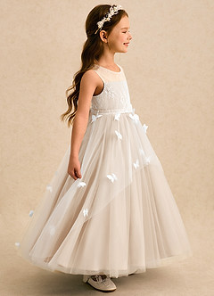 Azazie Mariposa Robe Demoiselle D'honneur Fillette Robe Princesse en Tulle Dentelle Albâtre Blanc image1