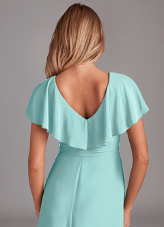 Azazie Lainey Bridesmaid Dresses Aqua A-Line with Pockets Chiffon Dress image2
