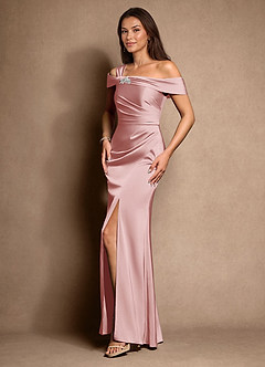 Azazie Altonia Kleider für die Brautmutter Meerjungfrau-Linie Schulterfrei Stretch-Satin Kleid Puderrosa image5