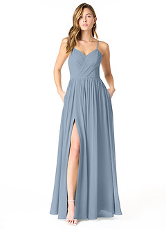 Azazie Cora Bridesmaid Dresses Dusty Blue A-Line Pleated Chiffon Dress image1