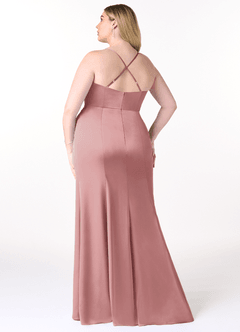 Azazie Marzia Bridesmaid Dresses Dusty Rose Sheath Cowl Pleated Stretch Satin Dress image8