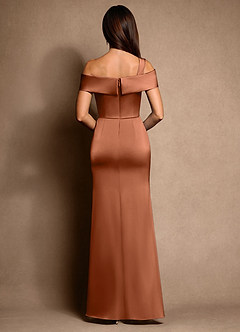 Azazie Altonia Mother of the Bride Dresses Copper Mermaid Off the Shoulder Stretch Satin Dress image3