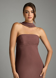 Azazie Saylor Brudtärnklänningar Klä av Sjöjungfru i Chiffong Axelbandslös Espresso image6