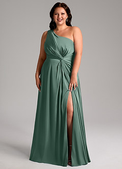 Azazie Brooke Brautjungfernkleider A-Linie One-Shoulder Stretch-Satin Kleid Eukalyptus image8