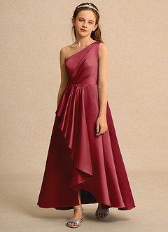 Azazie Taffy Girls Formal Vente Finale Robe Trapèze en Mat Satiné Dentelle Dark Green image1
