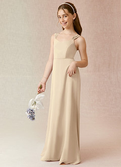 Azazie Denice Junior Champagne A-Line Chiffon Dress image3