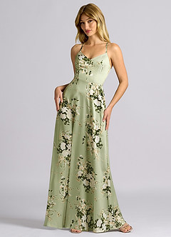 Azazie Mei Abiti da Damigella Abito A-Line in Raso Elasticizzato con Scollo a V Floral Vines image4