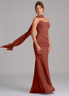 Azazie Sorrel Brudtärnklänningar Klänning av Sjöjungfru i Chiffong Korsett Kastanjebrunt image3